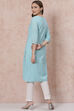 Sky Blue Cotton Straight Kurta image number 4